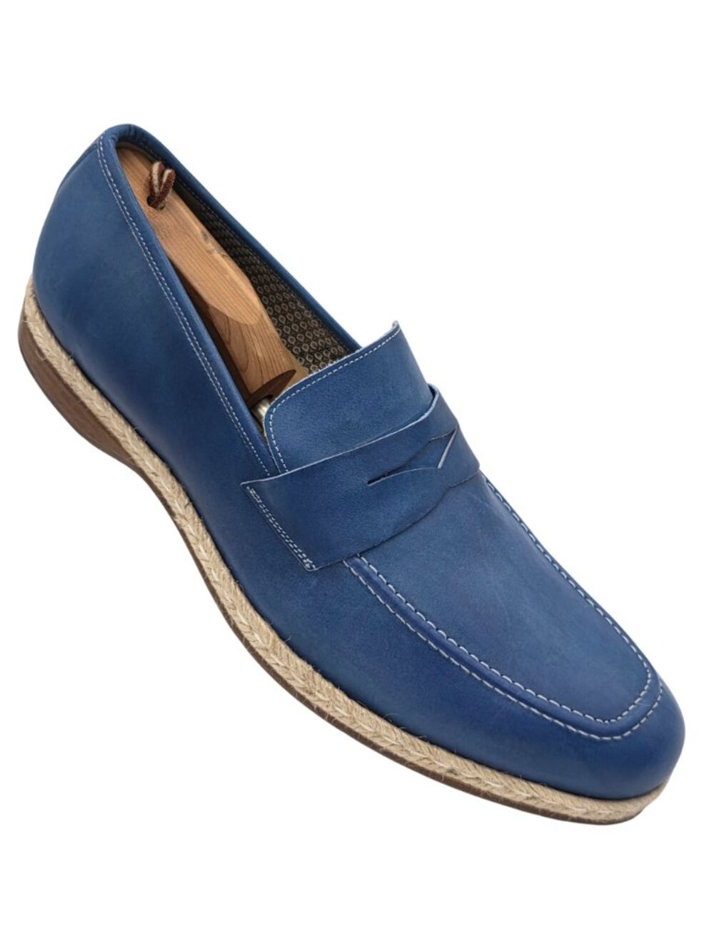 NEW Mezlan Mens 11.5M Spain Blue Dress Shoes Leather Penny Loafers Espadrilles - Picture 8 of 12